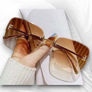 Metal Square Rimless Sunglasses for Women with Logo